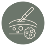 A green icon showing a surgical cut.